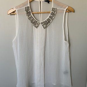 Silk-like Beaded Collar blouse